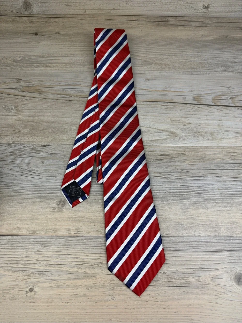 Robert Jensen 100% Silk Tie Red, White and Blue Striped Made in Italy 58